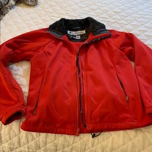 Red Columbia interchange fleece, fuzzy collar